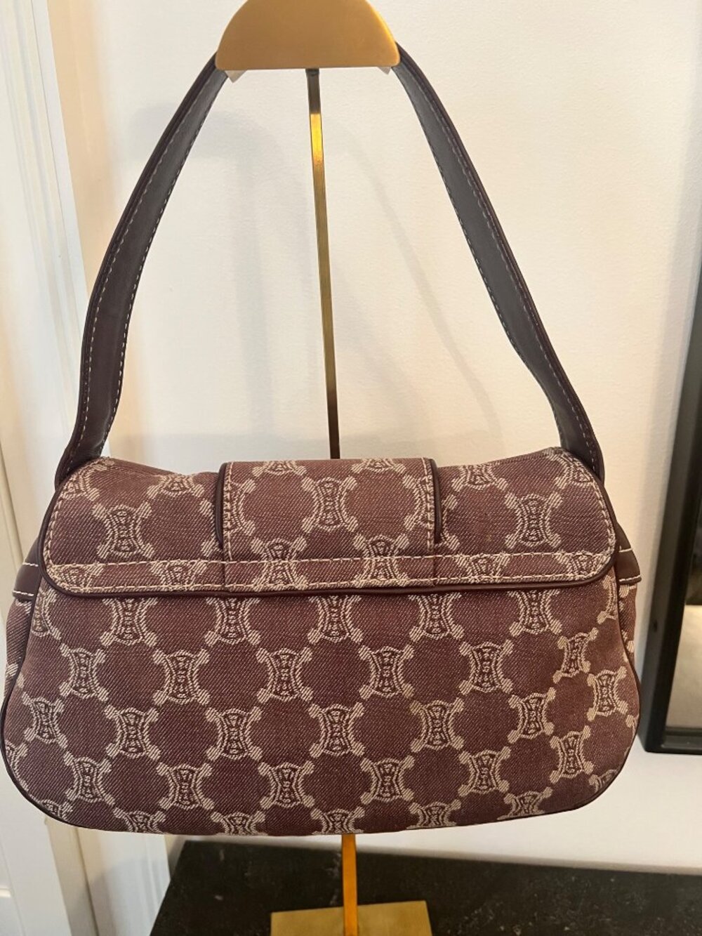 Celine Macadam Burgundy Denim Shoulder Bag - Picture 2 of 11